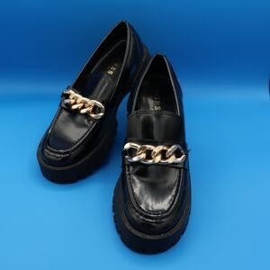 Guess Hillford Lug Sole Loafers Chunky Platform Women's Sz 7.5 Gold Chain Y2k